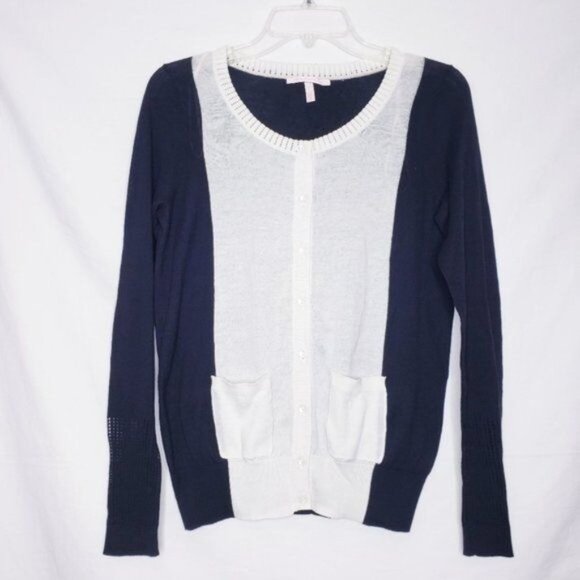 Victoria's Secret Black White Lightweight Cardigan Sweater Pockets Size Small - Picture 1 of 8